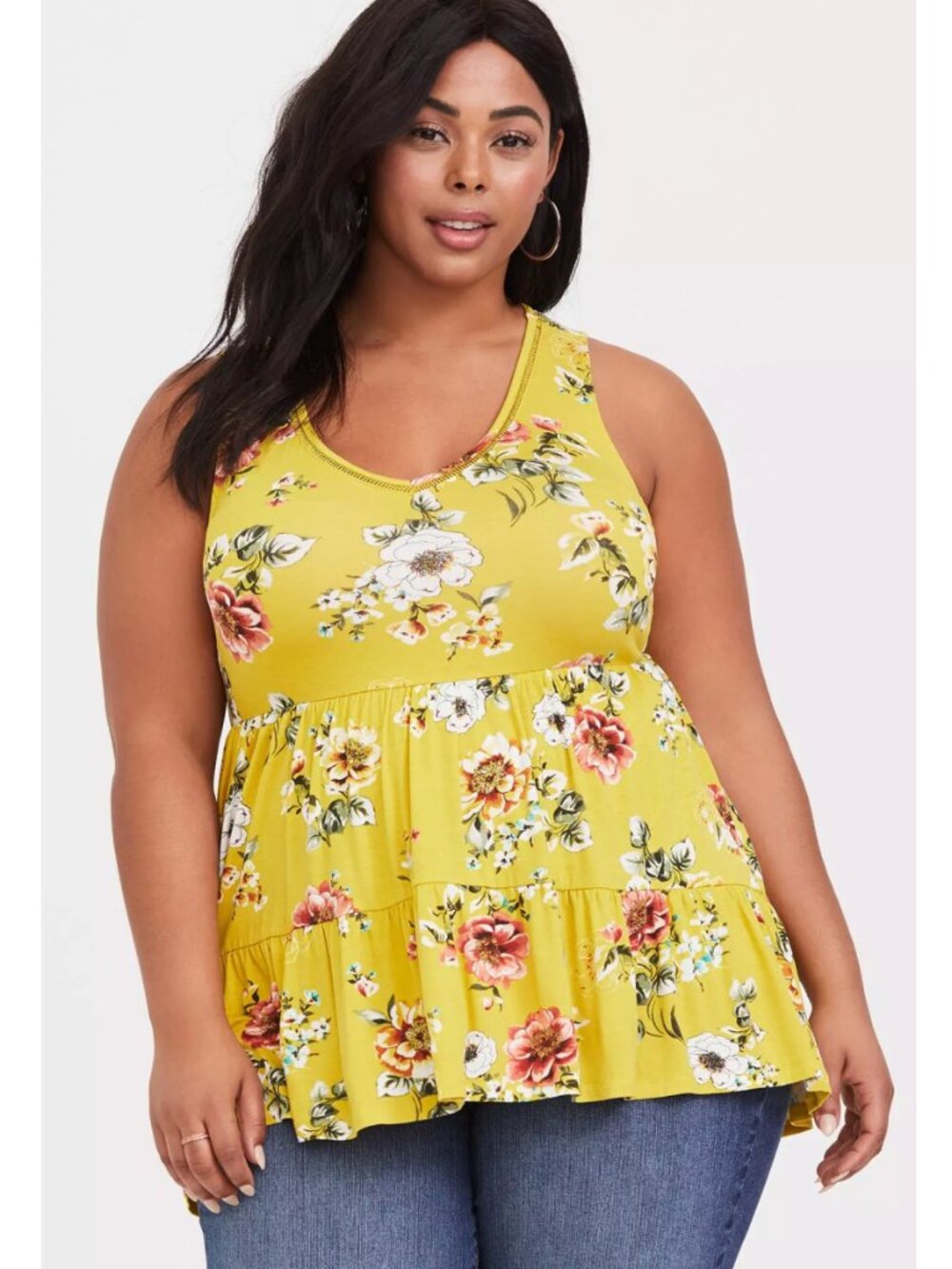 Torrid 2 Yellow Floral Super Soft Tiered Babydoll Tank 2X 18 20